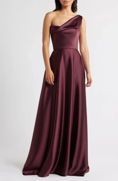Amsale One-shoulder Satin Gown In Brown