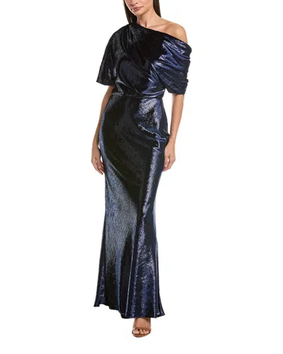 Amsale One-shoulder Velvet Gown In Blue