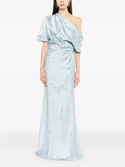 Amsale One-shoulder Fil-coupé Dress In Blue