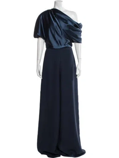 Pre-owned Amsale One-shoulder Jumpsuit In Blue