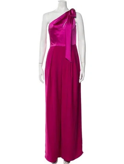 Pre-owned Amsale One-shoulder Jumpsuit In Burgundy