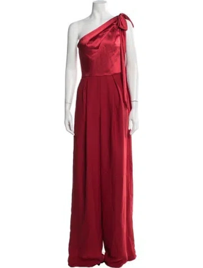 Pre-owned Amsale One-shoulder Jumpsuit In Red