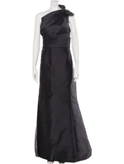 Pre-owned Amsale One-shoulder Long Dress In Black