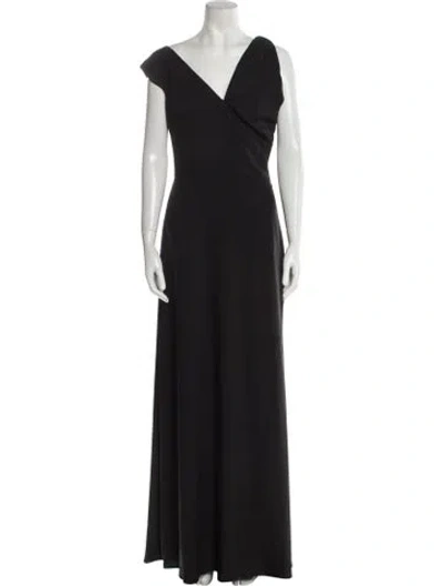 Pre-owned Amsale One-shoulder Long Dress In Black