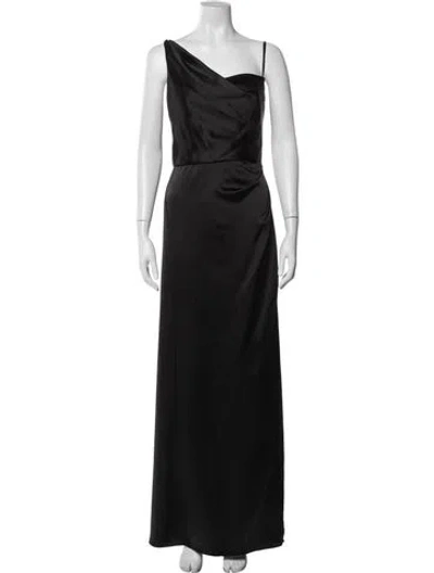 Pre-owned Amsale One-shoulder Long Dress In Black