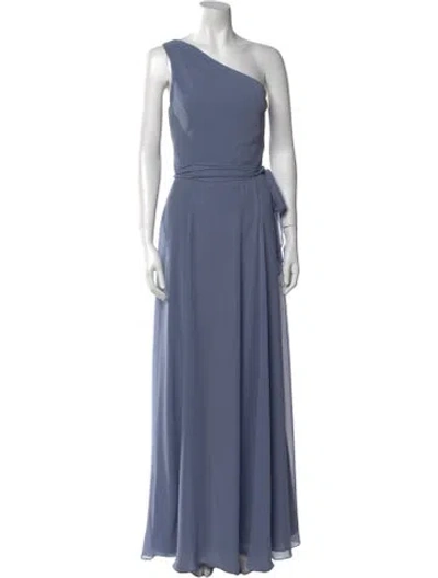 Pre-owned Amsale One-shoulder Long Dress In Blue