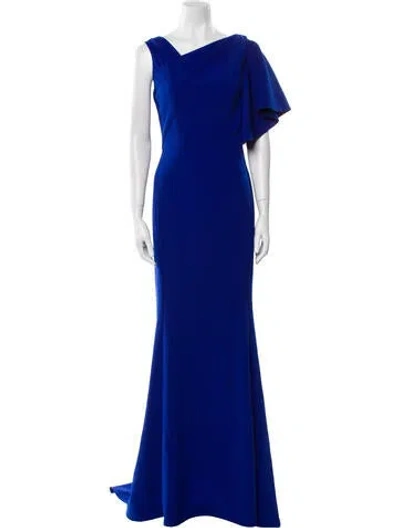Pre-owned Amsale One-shoulder Long Dress In Blue