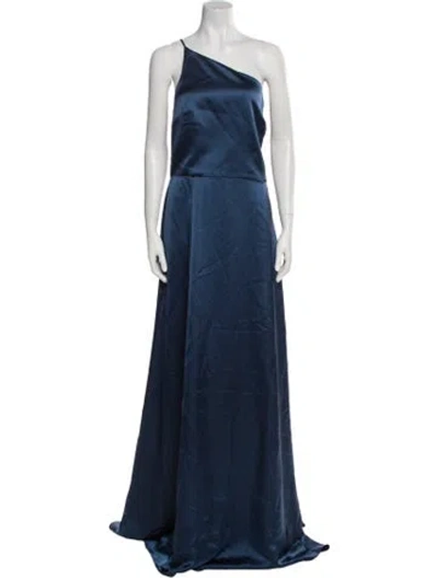 Pre-owned Amsale One-shoulder Long Dress In Blue