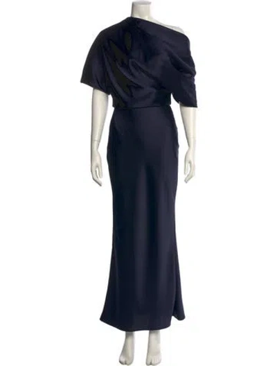 Pre-owned Amsale One-shoulder Long Dress In Blue