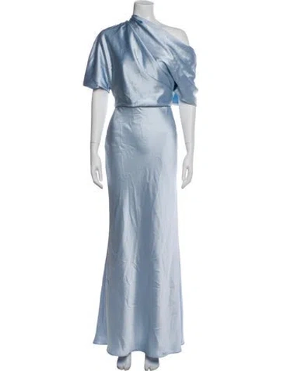 Pre-owned Amsale One-shoulder Long Dress In Blue