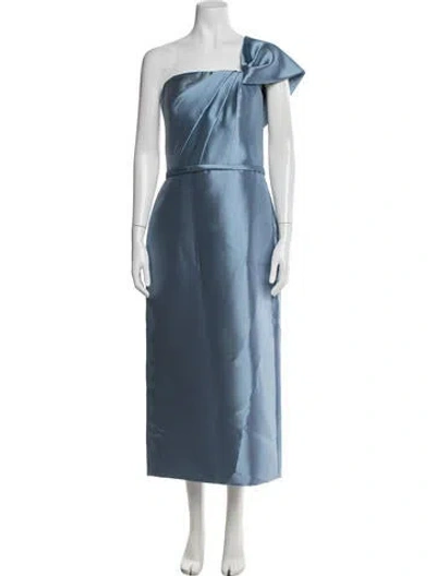 Pre-owned Amsale One-shoulder Long Dress In Blue