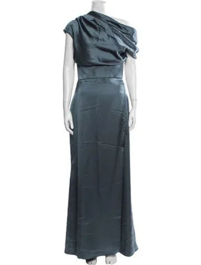 Pre-owned Amsale One-shoulder Long Dress In Blue