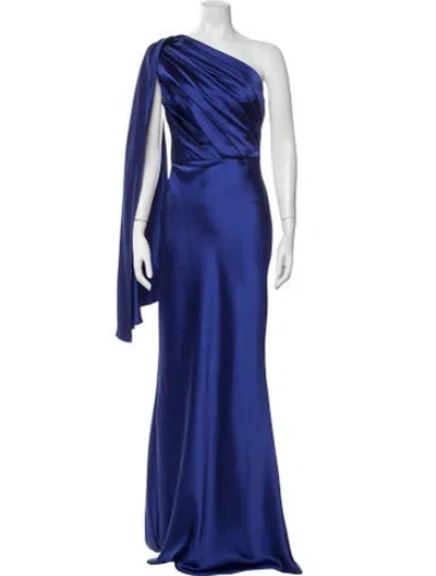 Pre-owned Amsale One-shoulder Long Dress In Blue