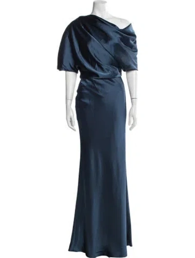 Pre-owned Amsale One-shoulder Long Dress In Blue