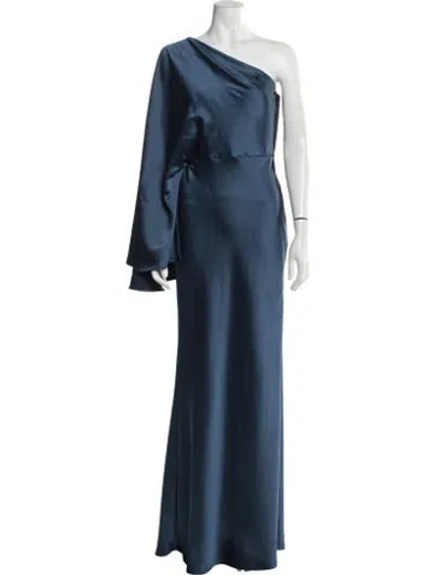 Pre-owned Amsale One-shoulder Long Dress In Blue