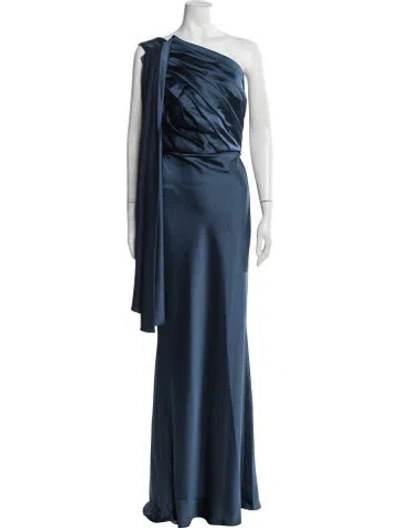 Pre-owned Amsale One-shoulder Long Dress In Blue