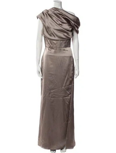 Pre-owned Amsale One-shoulder Long Dress In Brown