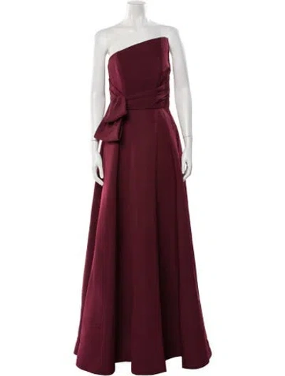 Pre-owned Amsale One-shoulder Long Dress In Burgundy