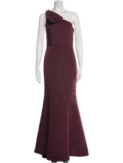 Pre-owned Amsale One-shoulder Long Dress In Burgundy