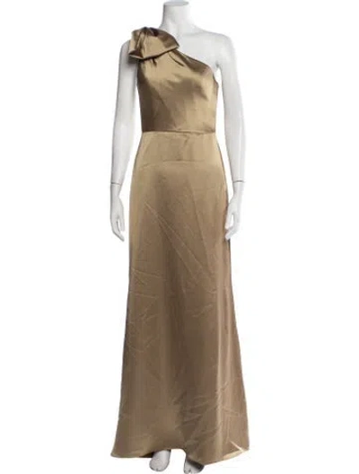 Pre-owned Amsale One-shoulder Long Dress In Gold
