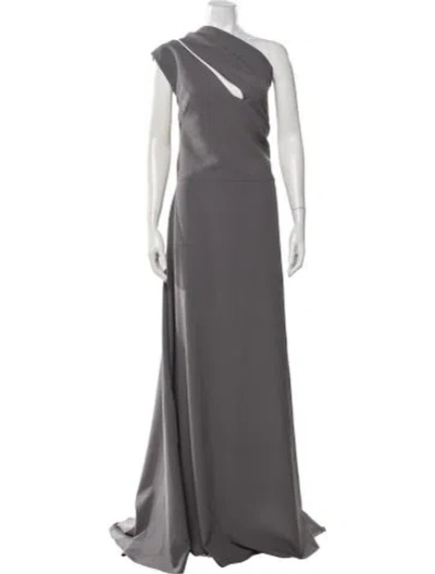 Pre-owned Amsale One-shoulder Long Dress In Gray