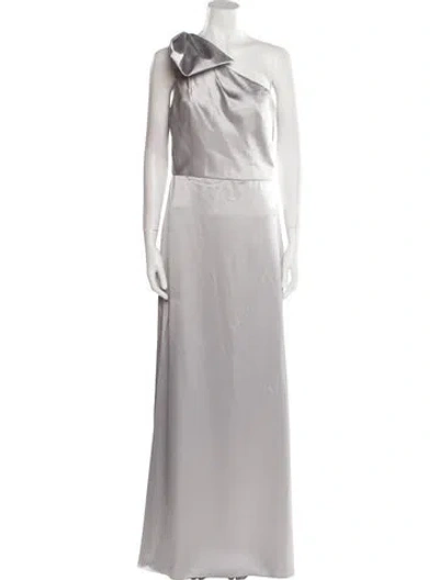 Pre-owned Amsale One-shoulder Long Dress In Gray