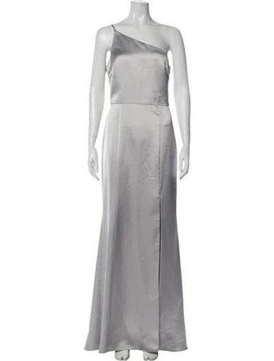 Pre-owned Amsale One-shoulder Long Dress In Gray