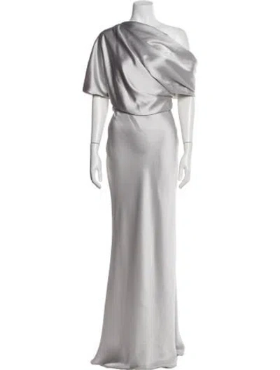Pre-owned Amsale One-shoulder Long Dress In Gray