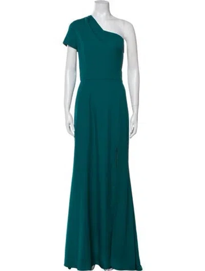 Pre-owned Amsale One-shoulder Long Dress In Green