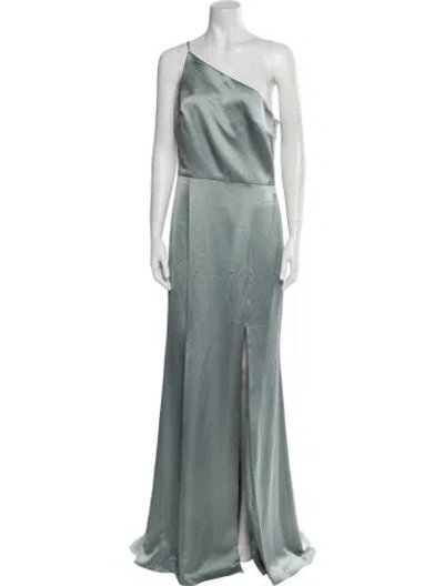 Pre-owned Amsale One-shoulder Long Dress In Green
