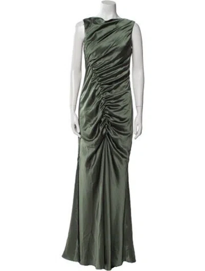 Pre-owned Amsale One-shoulder Long Dress In Green