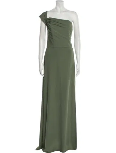 Pre-owned Amsale One-shoulder Long Dress In Green