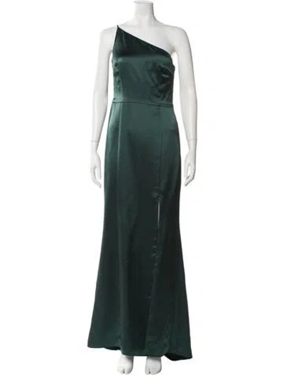 Pre-owned Amsale One-shoulder Long Dress In Green