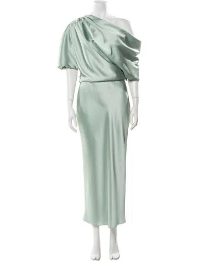 Pre-owned Amsale One-shoulder Long Dress In Green