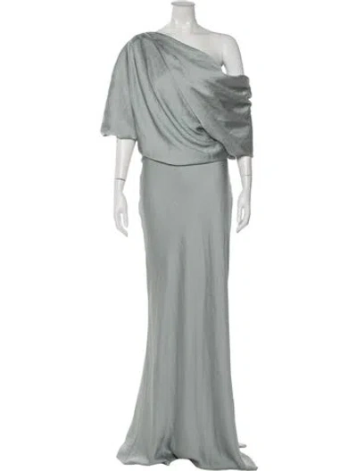 Pre-owned Amsale One-shoulder Long Dress In Green