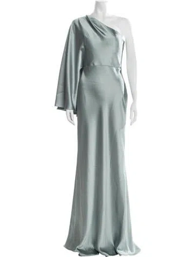 Pre-owned Amsale One-shoulder Long Dress In Green
