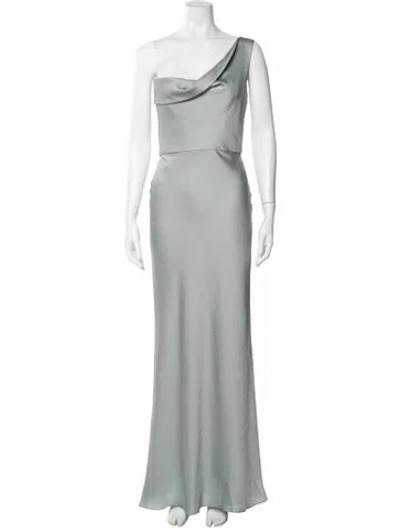 Pre-owned Amsale One-shoulder Long Dress In Green