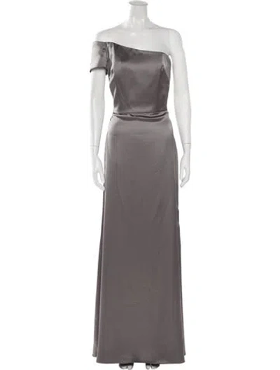 Pre-owned Amsale One-shoulder Long Dress In Grey