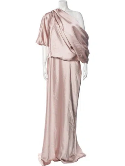 Pre-owned Amsale One-shoulder Long Dress In Metallic/pink