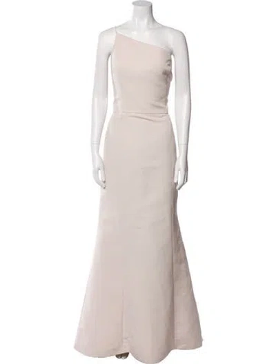 Pre-owned Amsale One-shoulder Long Dress In Neutral