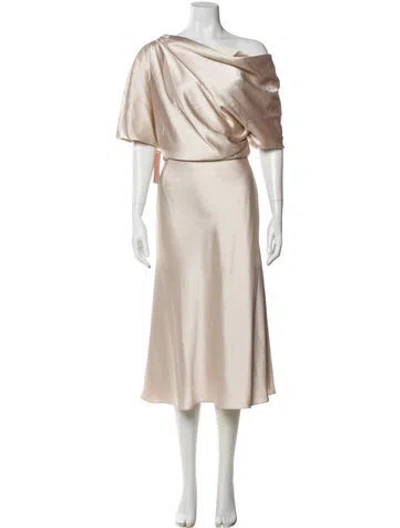 Pre-owned Amsale One-shoulder Long Dress In Neutral