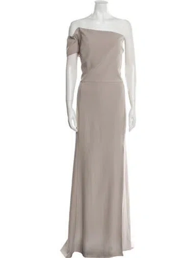 Pre-owned Amsale One-shoulder Long Dress In Neutral