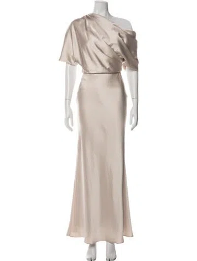 Pre-owned Amsale One-shoulder Long Dress In Neutral