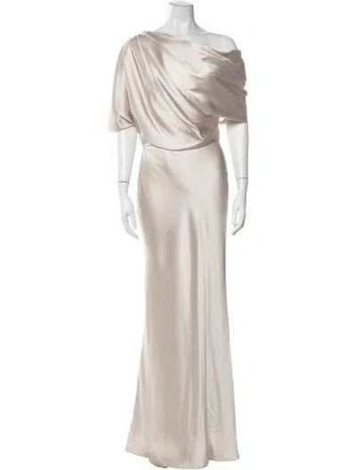 Pre-owned Amsale One-shoulder Long Dress In Neutrals