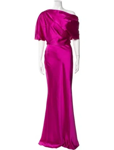 Pre-owned Amsale One-shoulder Long Dress In Pink