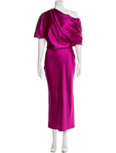 Pre-owned Amsale One-shoulder Long Dress In Purple