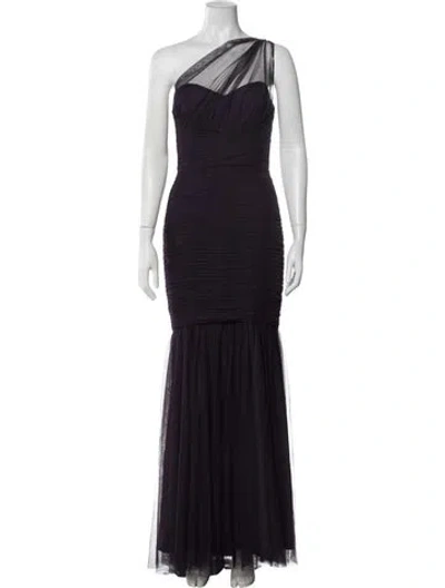 Pre-owned Amsale One-shoulder Long Dress In Purple