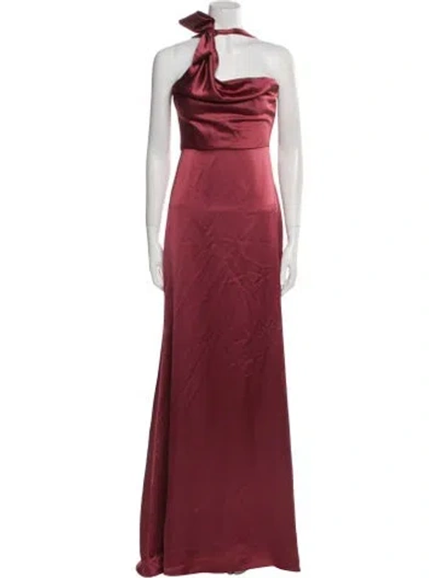 Pre-owned Amsale One-shoulder Long Dress In Red