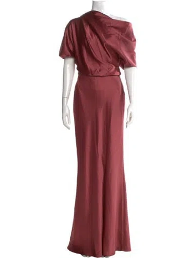 Pre-owned Amsale One-shoulder Long Dress In Red