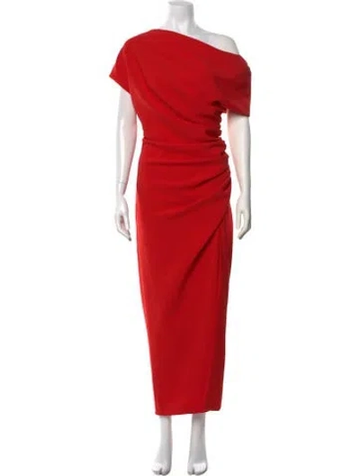 Pre-owned Amsale One-shoulder Long Dress In Red
